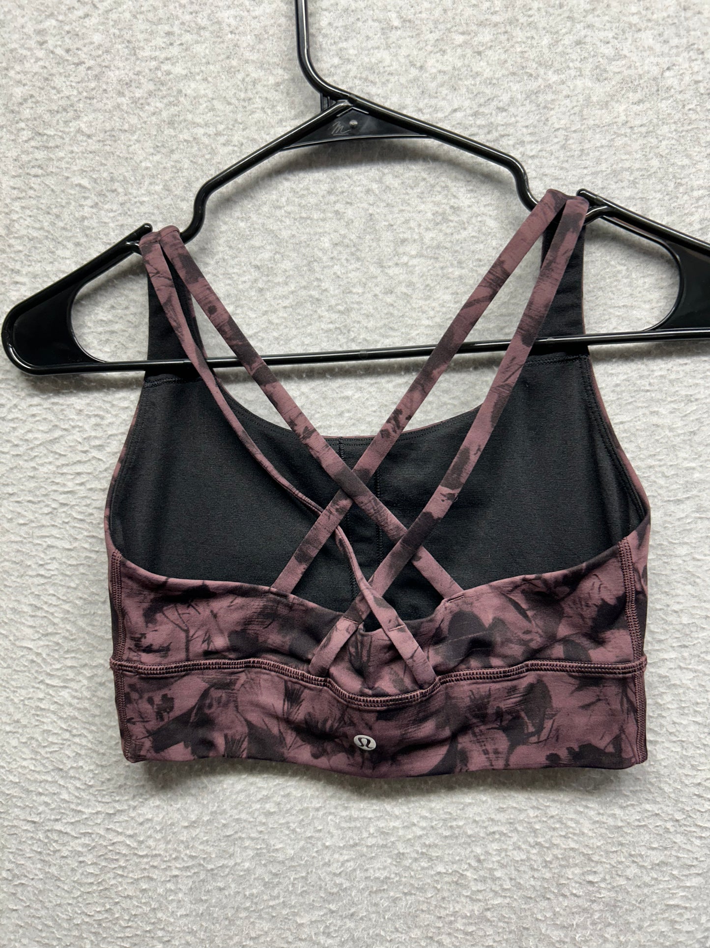 Lululemon Energy Bra Long Line Size 6 Mini Dusk Floral Antique Bark Black