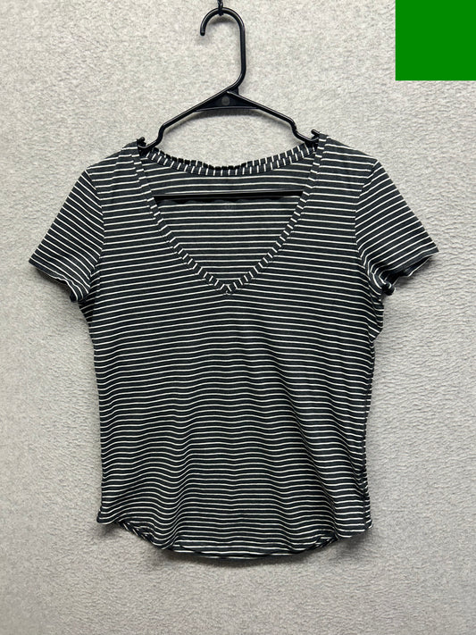 Lululemon Love Tee V Size 6 Modern Stripe Heathered Black White