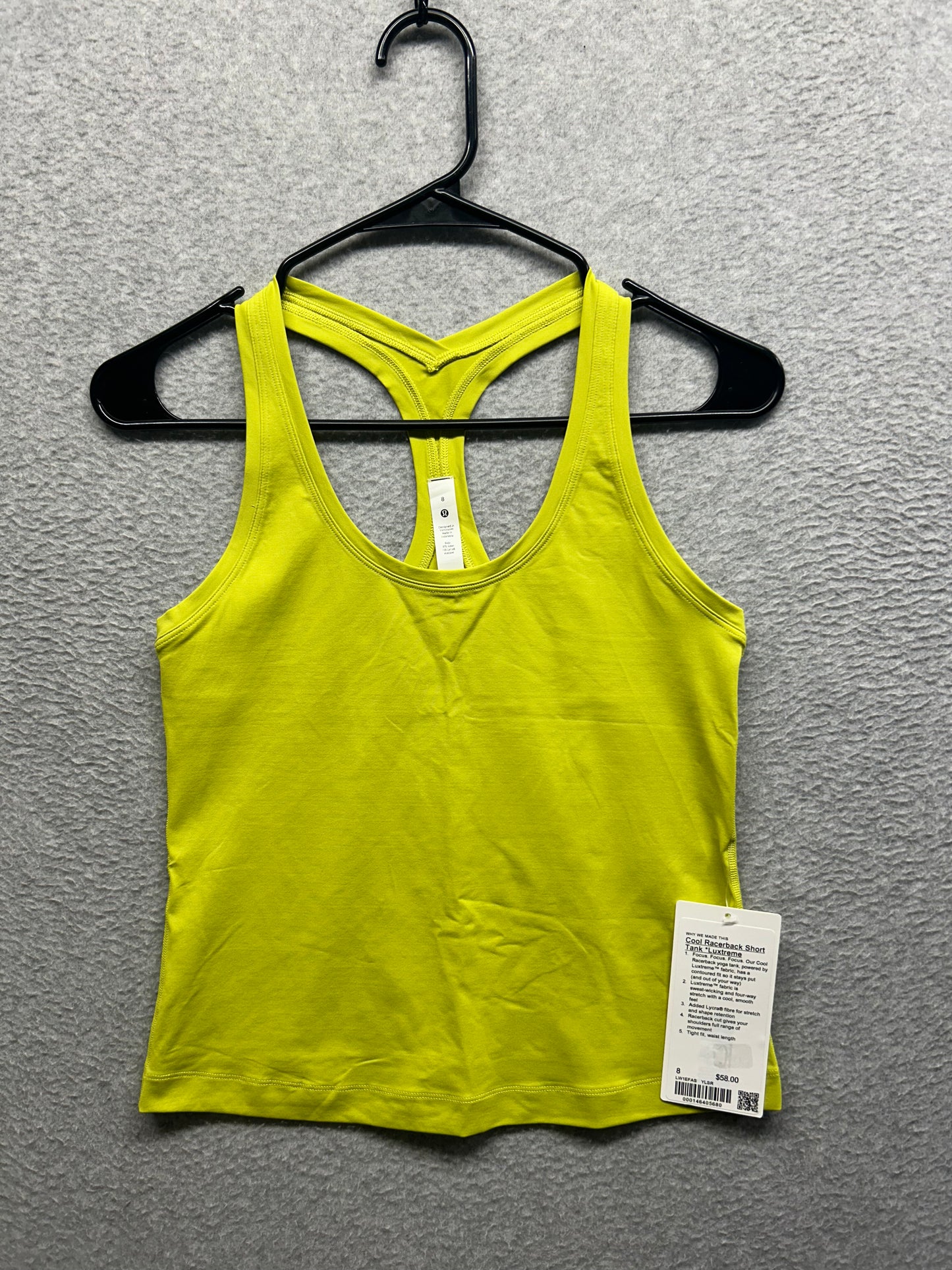 Lululemon Cool Racerback Short Tank Top Luxtreme Size 8 Yellow Serpentine