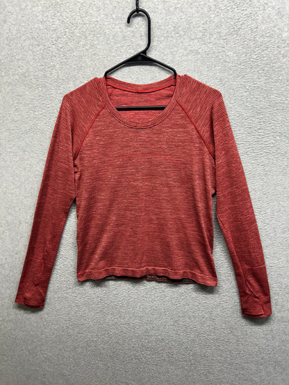Lululemon Swiftly Tech Long Sleeve Shirt 2.0 Race Length Size 10  Chroma Check Stripe Raspberry Cream