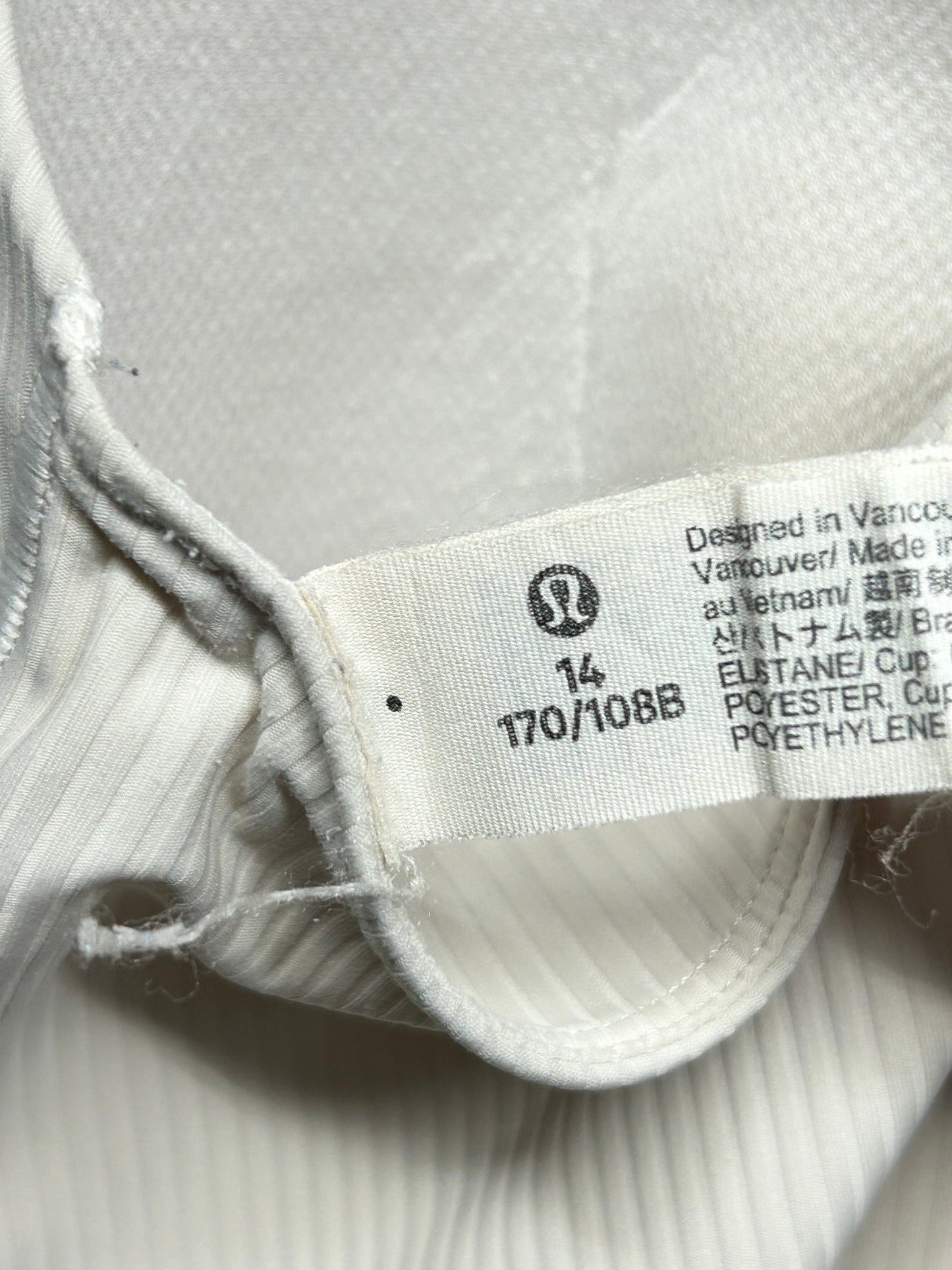 Lululemon Like a Cloud Strappy Longline Ribbed Bra Size 14 White