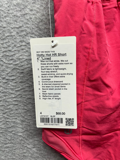 Lululemon Hotty Hot High-Rise Lined Short 4" Size 4 Glaze Pink