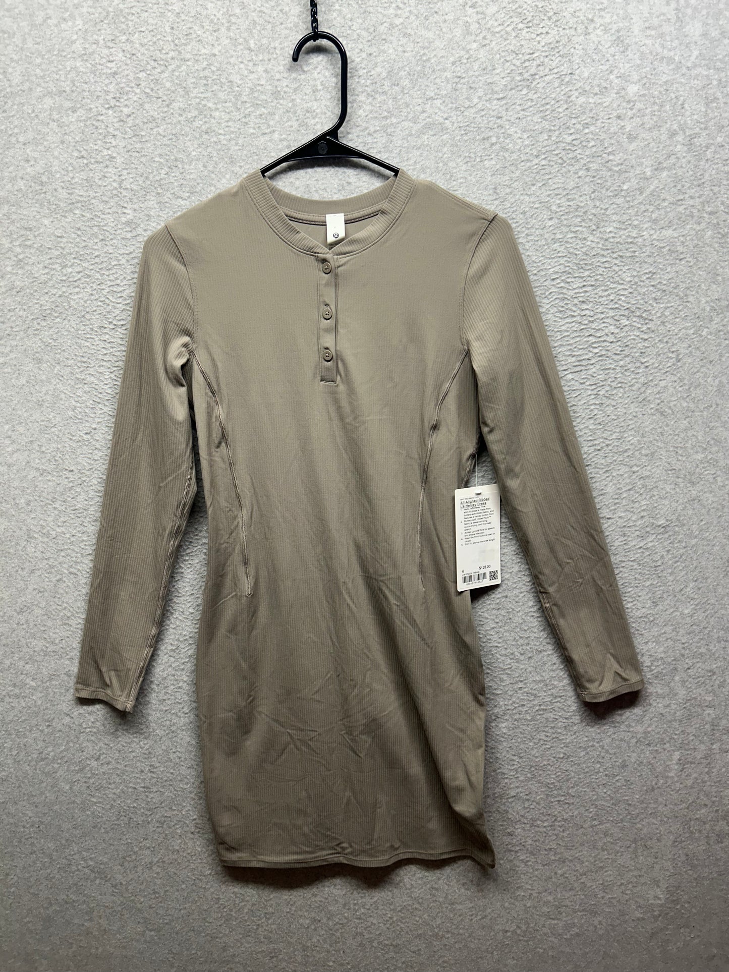Lululemon All Aligned Ribbed Long-Sleeve Henley Dress Size 6 Warm Ash Grey