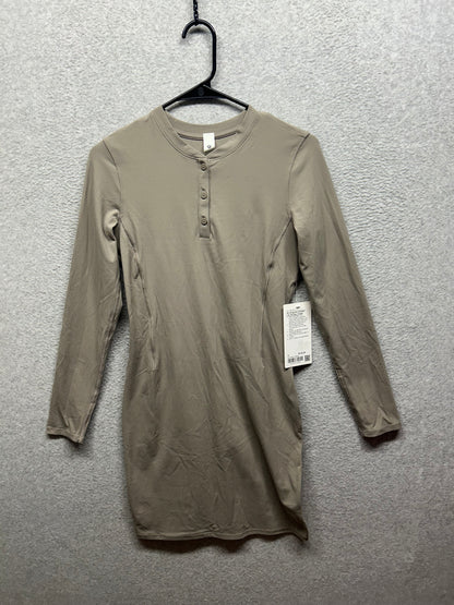 Lululemon All Aligned Ribbed Long-Sleeve Henley Dress Size 6 Warm Ash Grey