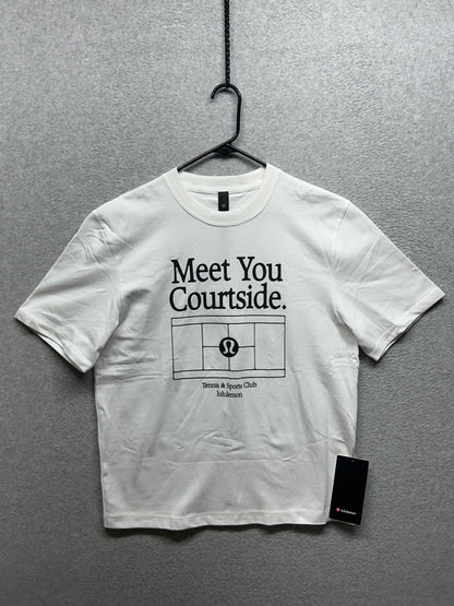 Heavyweight Cotton T-Shirt Meet Your Courtside Graphic Size Small White