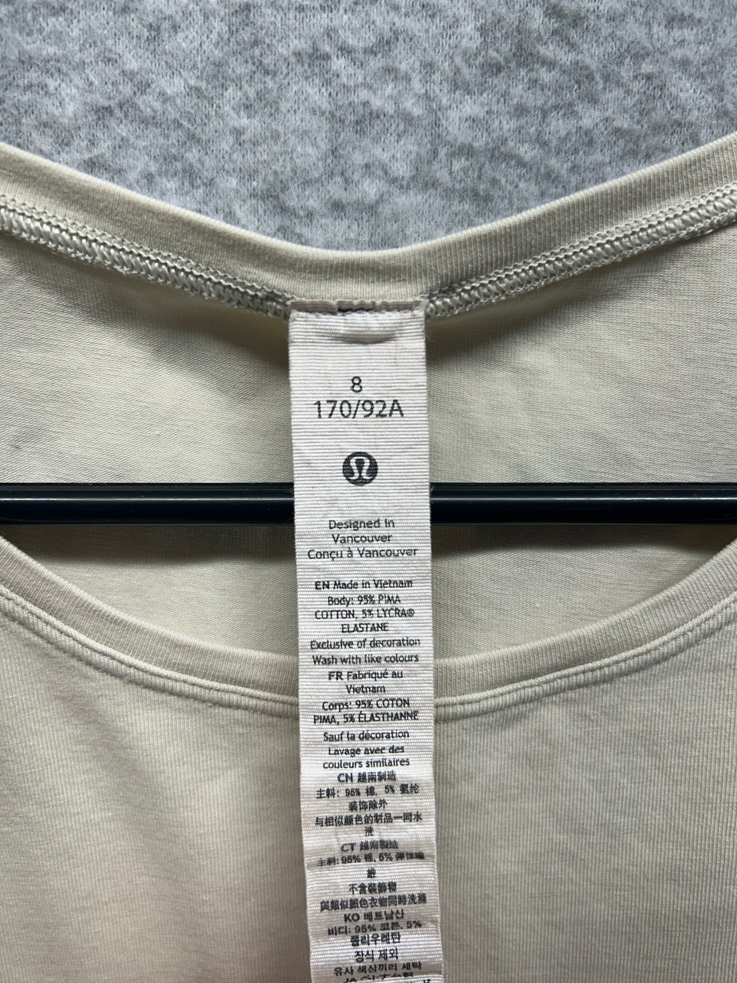 Lululemon Run On Tank Top Pima Size 8 Natural Ivory