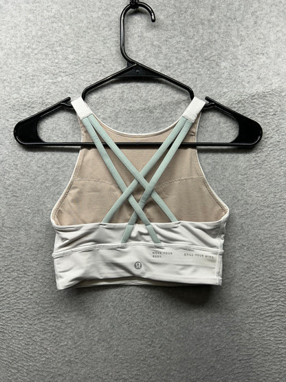 Lululemon Energy High-Neck Longline Bra Size 4 White / Silver Blue