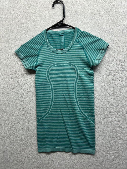 Lululemon Swiftly Tech Short Sleeve Crew Size 2 Heathered Forage Teal Striped