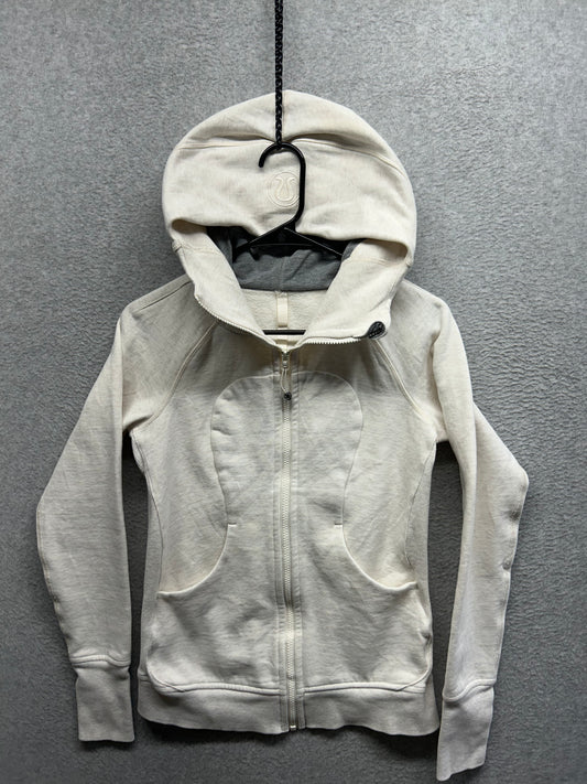 Lululemon Scuba Hoodie Classic Cotton Fleece Size 4 Heathered Angel White