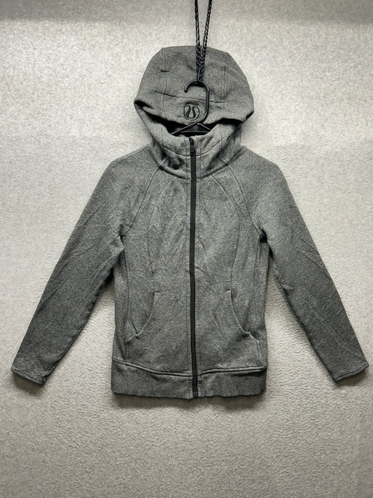 Lululemon Scuba Hoodie Light Cotton Fleece Full Zip Size 4 Heathered Speckled Black