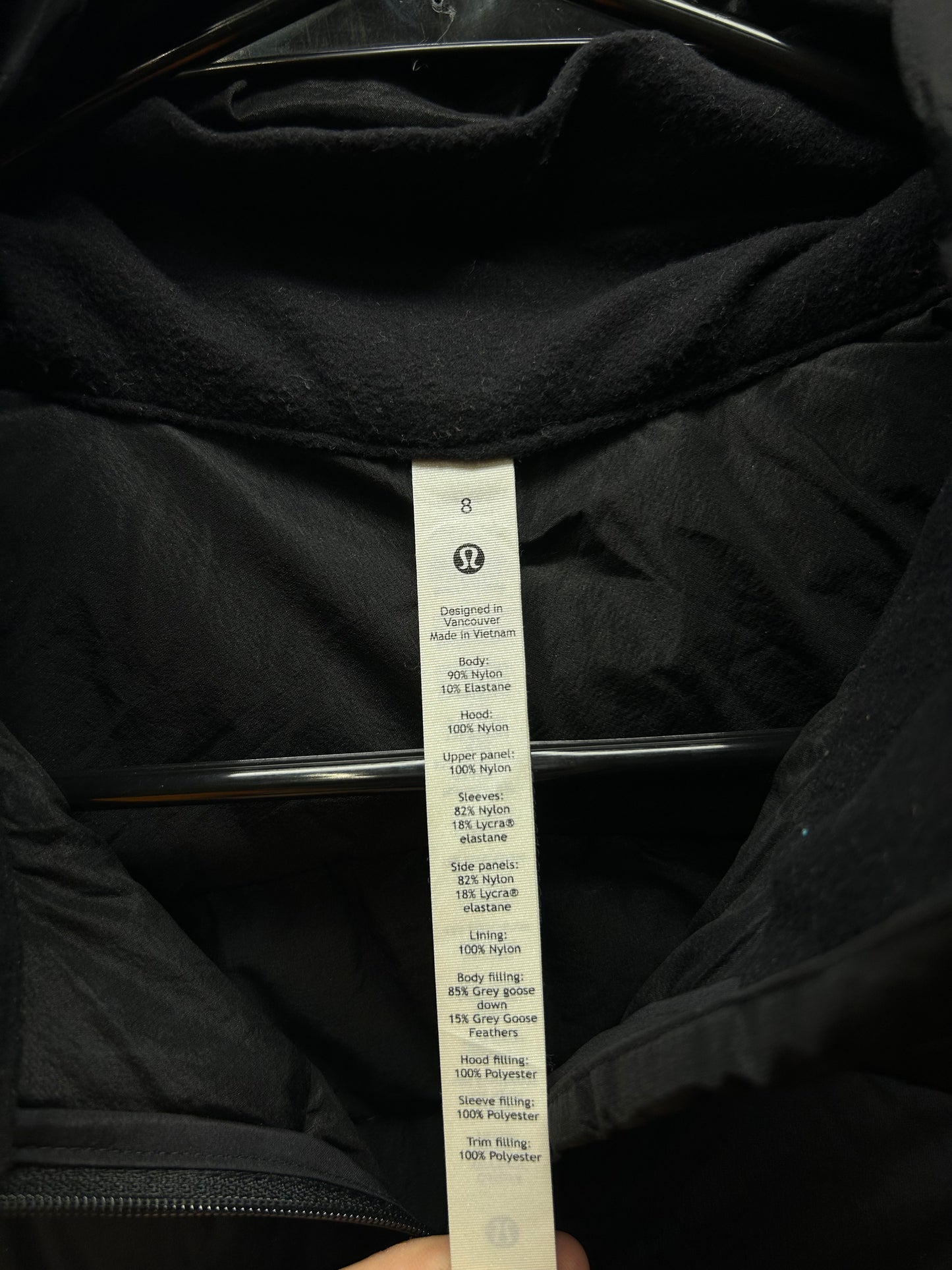 Lululemon Down For It All Jacket Size 8 Black