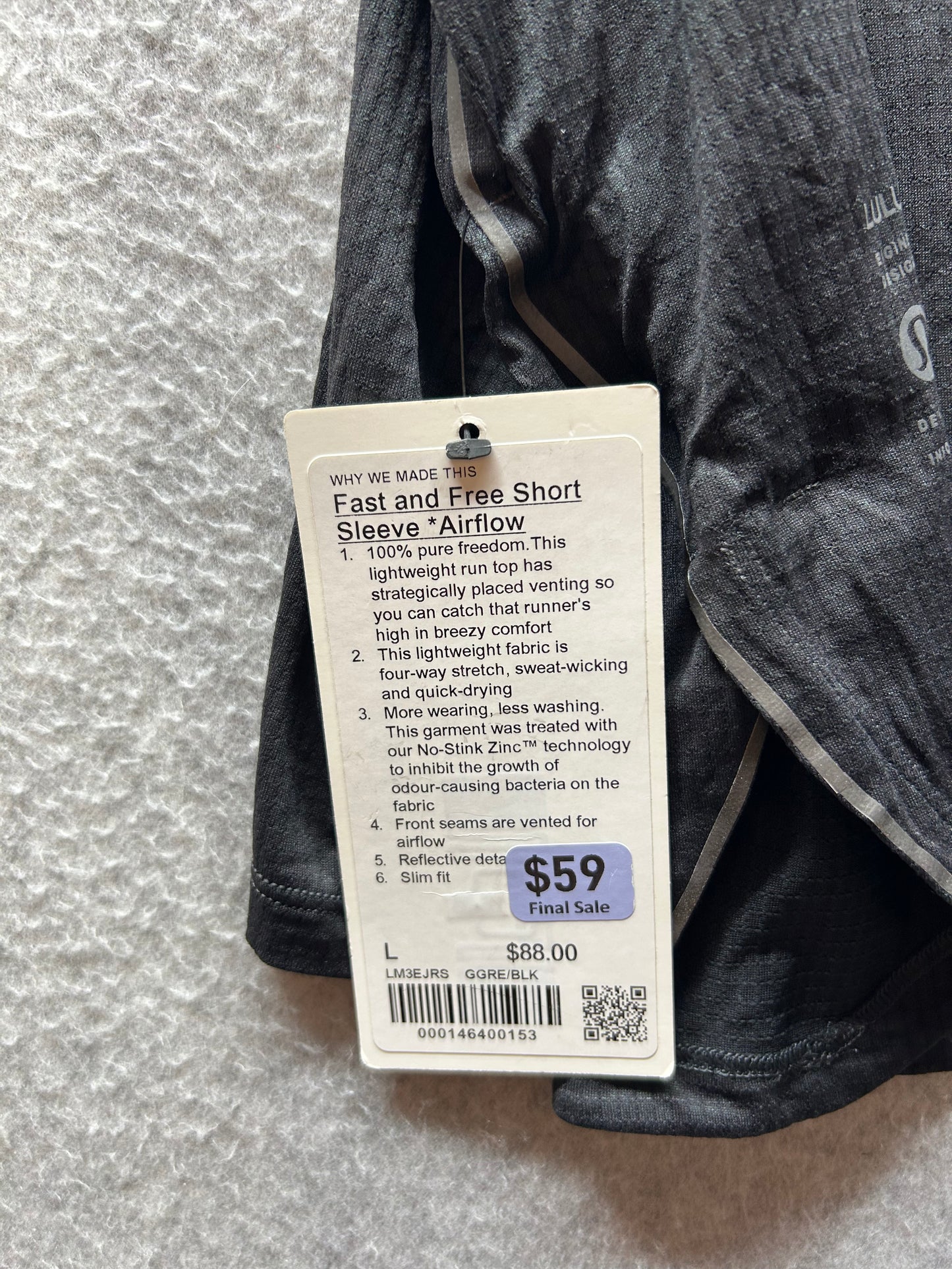 Lululemon Fast and Free Short Sleeve Shirt Mens Size Large Black Granite