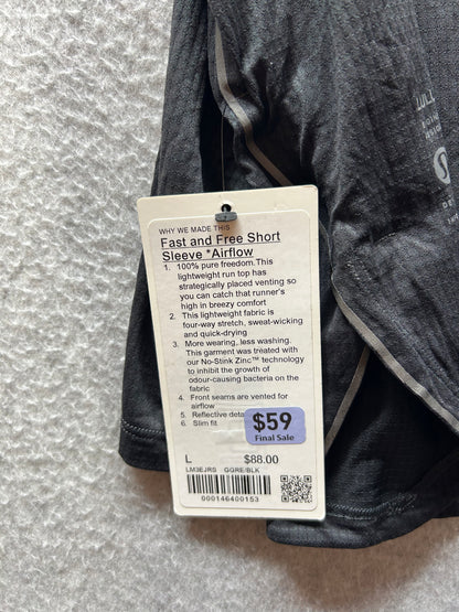 Lululemon Fast and Free Short Sleeve Shirt Mens Size Large Black Granite