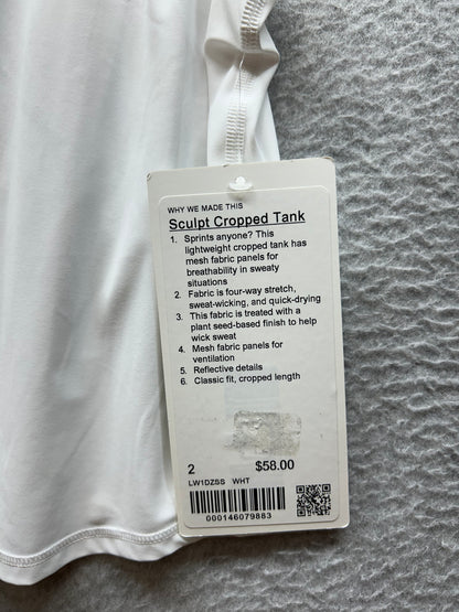 Lululemon Sculpt Cropped Tank Top Size 2 White