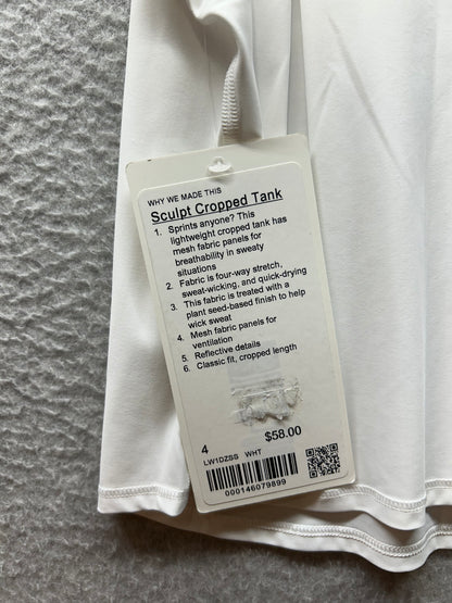 Lululemon Sculpt Cropped Tank Top Size 4 White