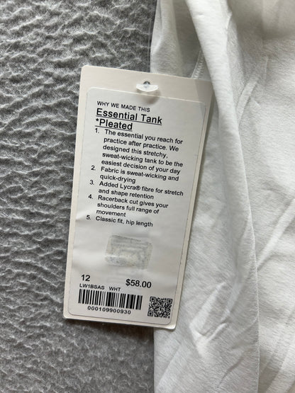 Lululemon Essential Tank Pleated Jersey Size 12 White