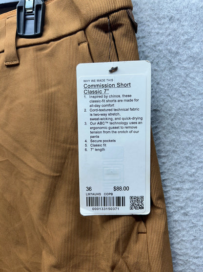 Lululemon Commission Classic Fit Short 7" Corduroy Size 36 Copper Brown