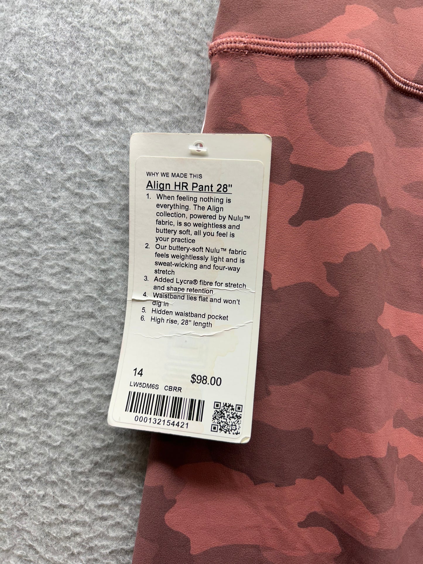 Lululemon Align High-Rise Pant 28" Size 14 Heritage 365 Camo Brier Rose Multi