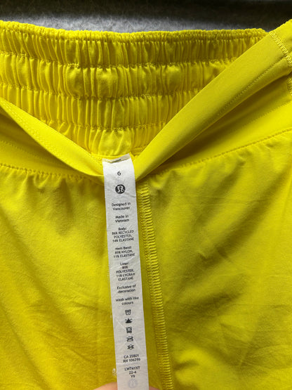 Lululemon Hotty Hot High-Rise Lined Short 4" Size 6 Sonic Yellow