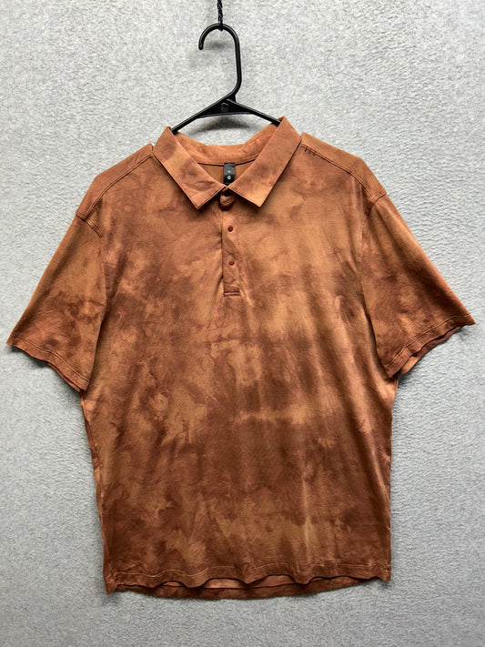 Lululemon Evolution Short Sleeve Polo Shirt Size XL Tidal Dye Desert Sun Date Brown