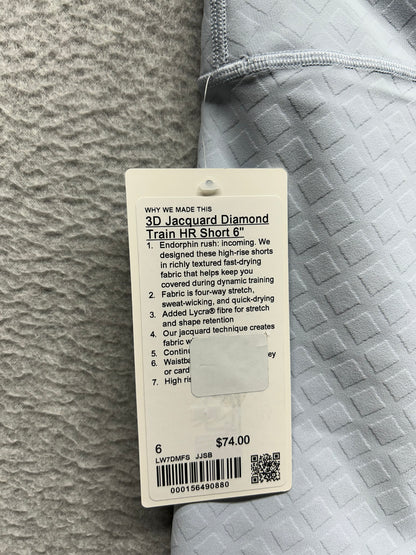 Lululemon 3D Jacquard Diamond Train High-Rise Short 6" Size 6 Trace Texture Starch Blue