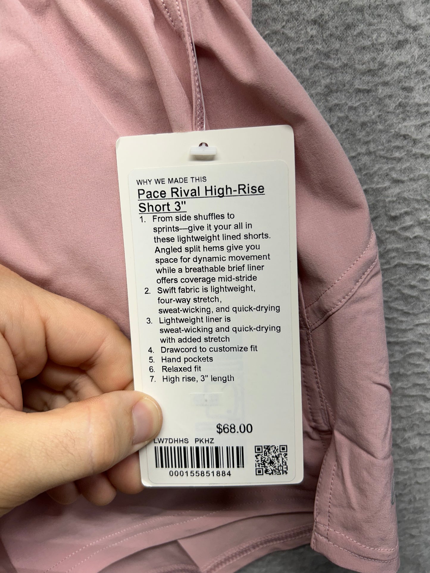 Lululemon Pace Rival High-Rise Short 3" Pink Haze