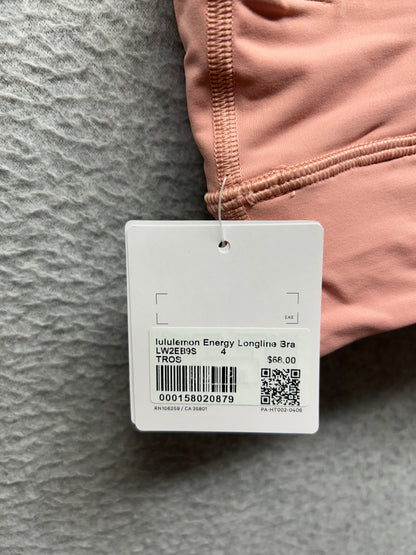 Lululemon Energy Longline Bra Size 4 Tea Rose