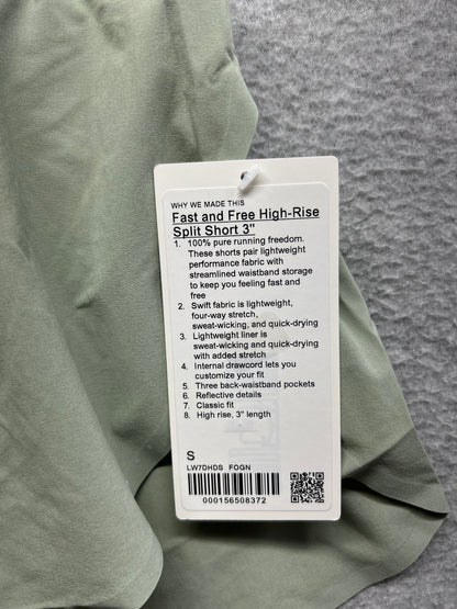 Lululemon Fast and Free High-Rise Classic-Fit Split Short 3" Size 4 Fog Green