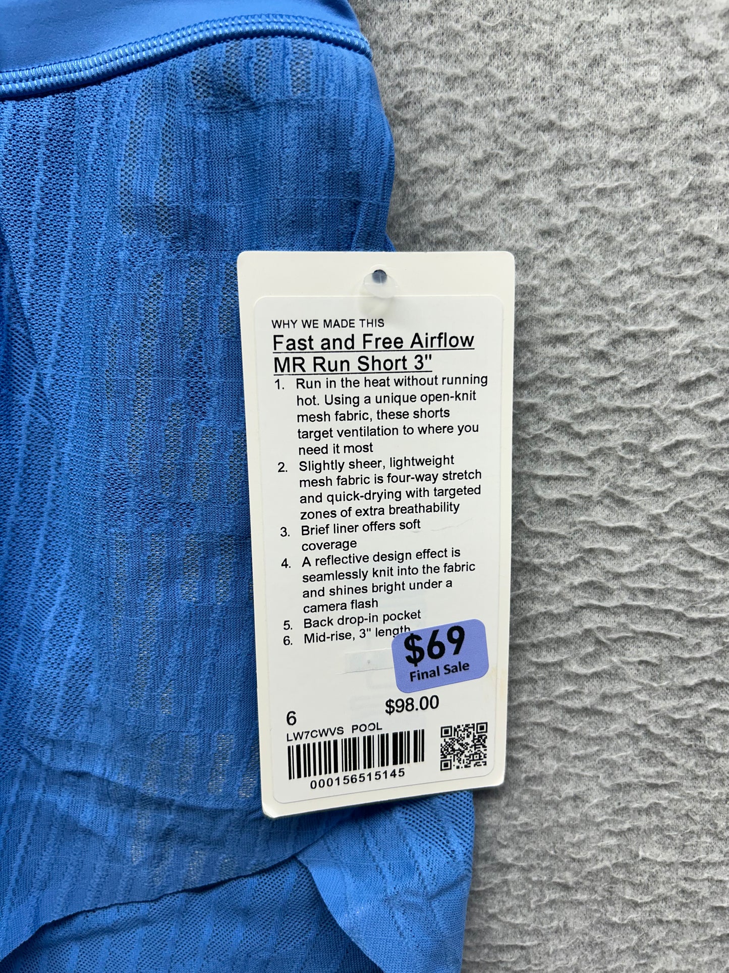 Lululemon Fast and Free Airflow Mid-Rise Running Short 3” Size 6 Pool Party