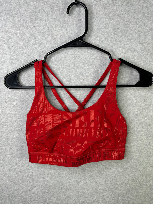 Lululemon Energy Bra Manifesto Size 4 20YR Manifesto Foil Dark Red