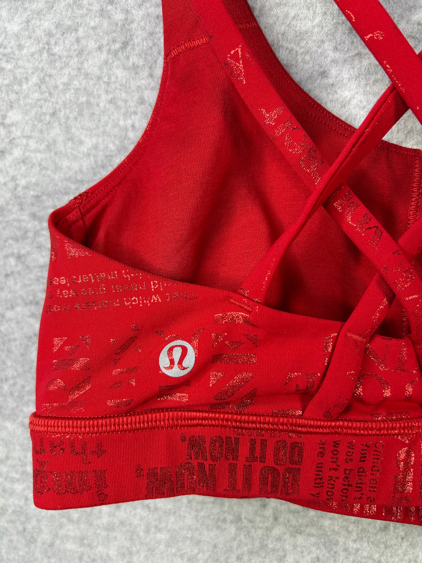 Lululemon Energy Bra Manifesto Size 4 20YR Manifesto Foil Dark Red