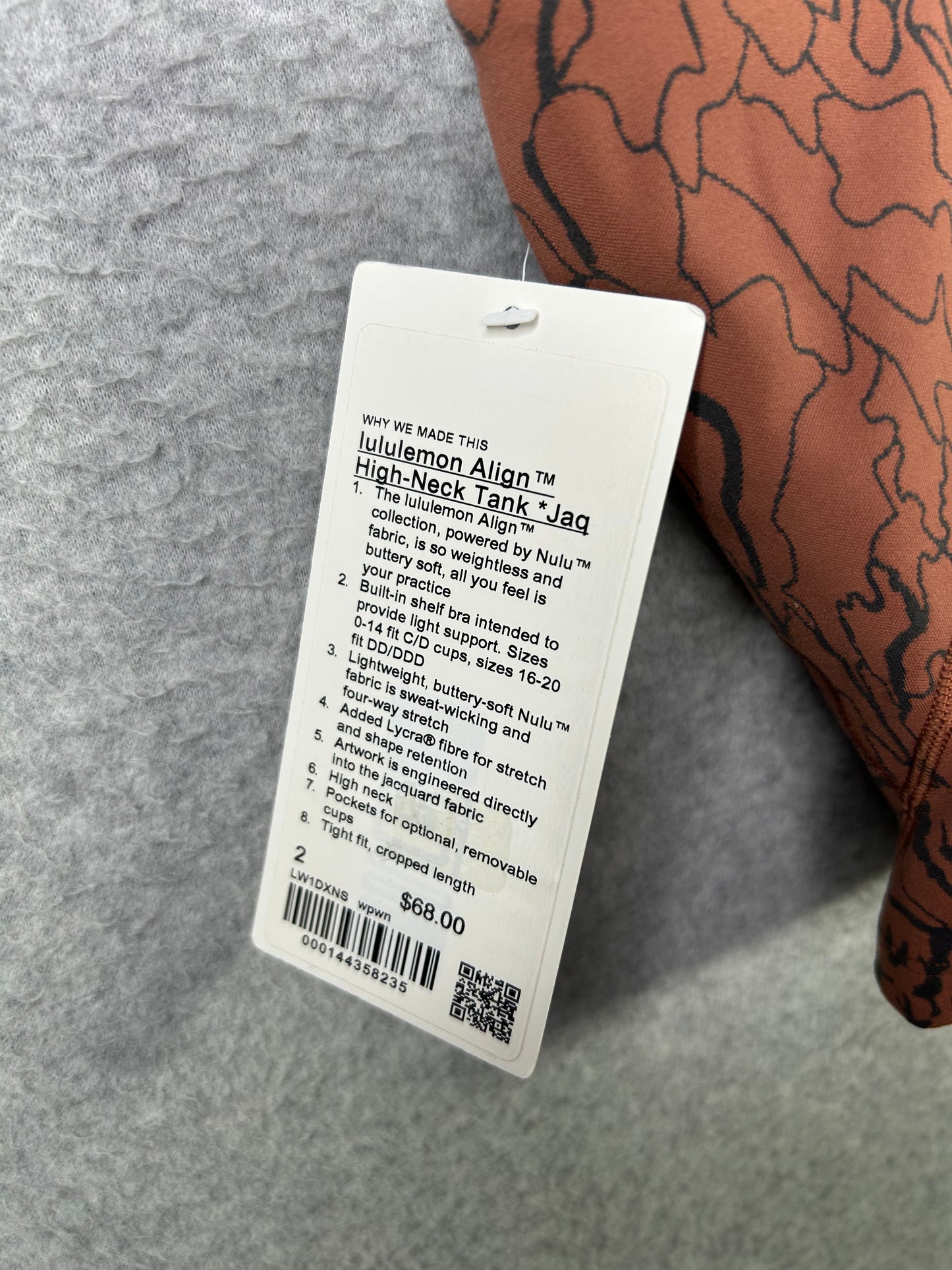 Lululemon Align High-Neck Tank Top Size 2 Camo Contour Jacquard Ancient Copper Graphite Grey