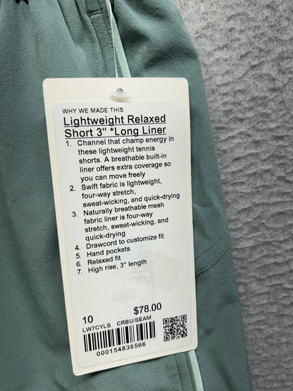 Lululemon Lightweight High-Rise Relaxed Short 3" Size 10 Crater Blue | Sea Mist