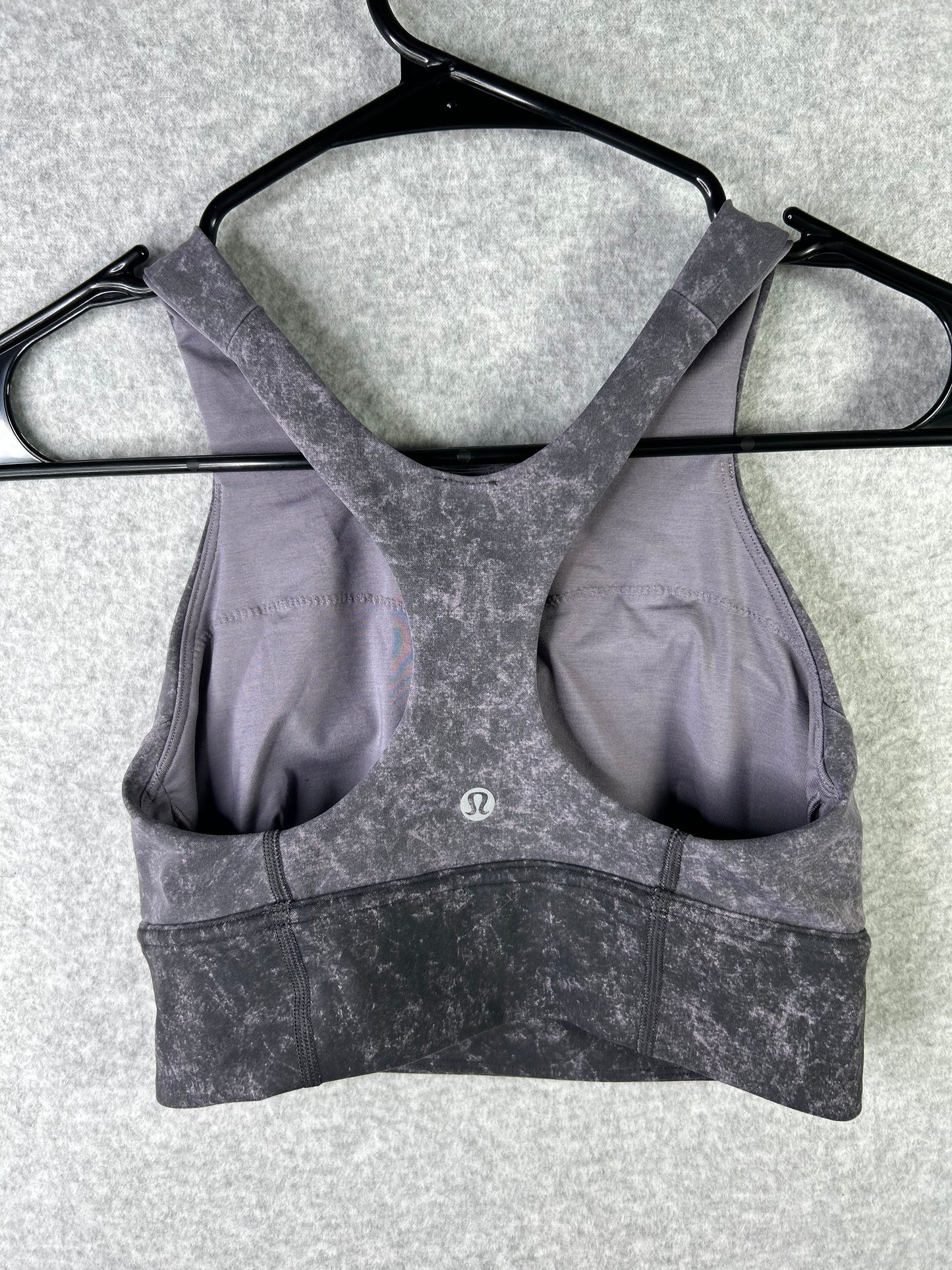 Lululemon Wunder Train Longline Bra Size 4 Denim Wash Print Dusky Lavender Black