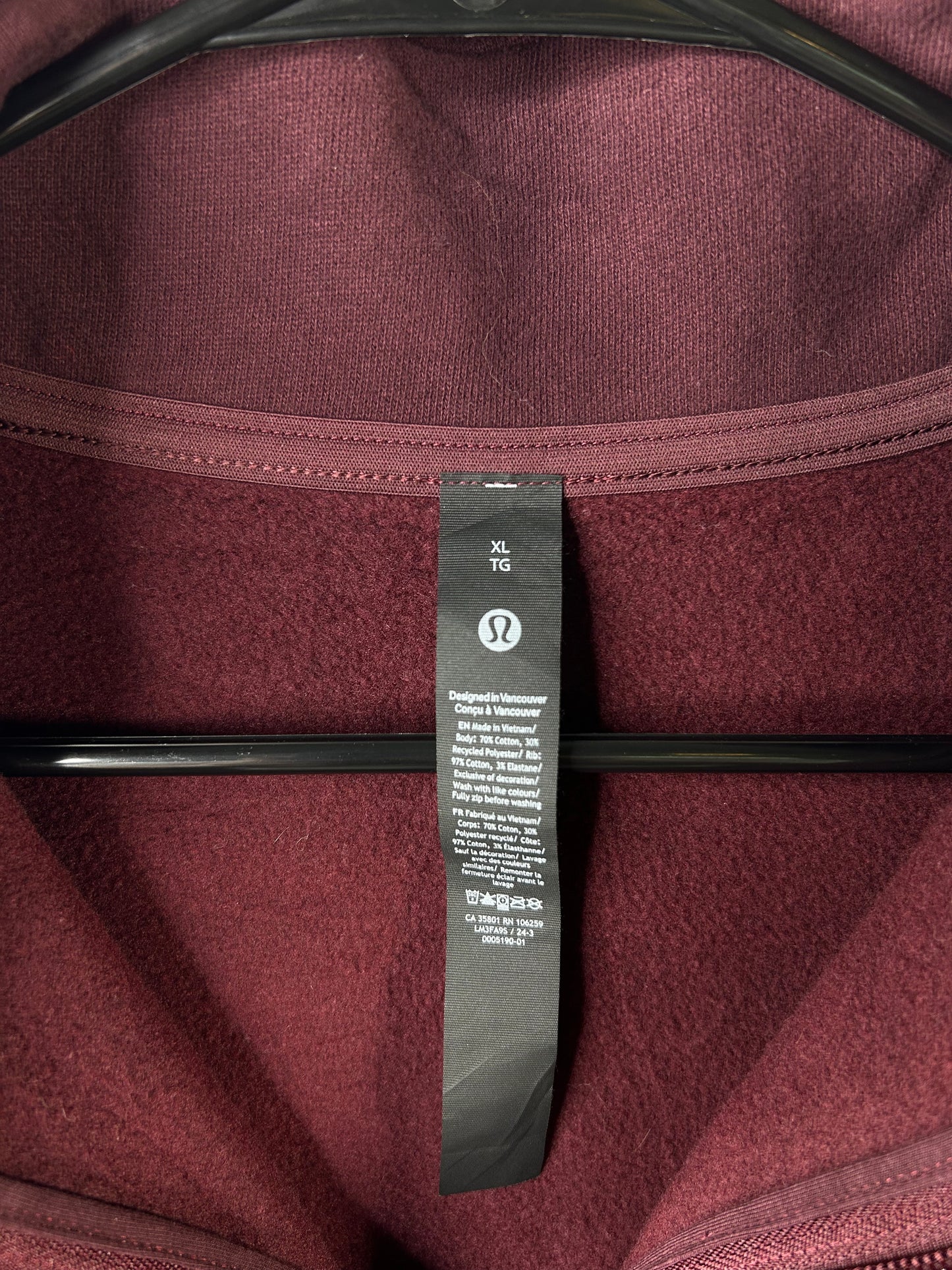 Lululemon Steady State Half Zip Mens Size XL Garnet