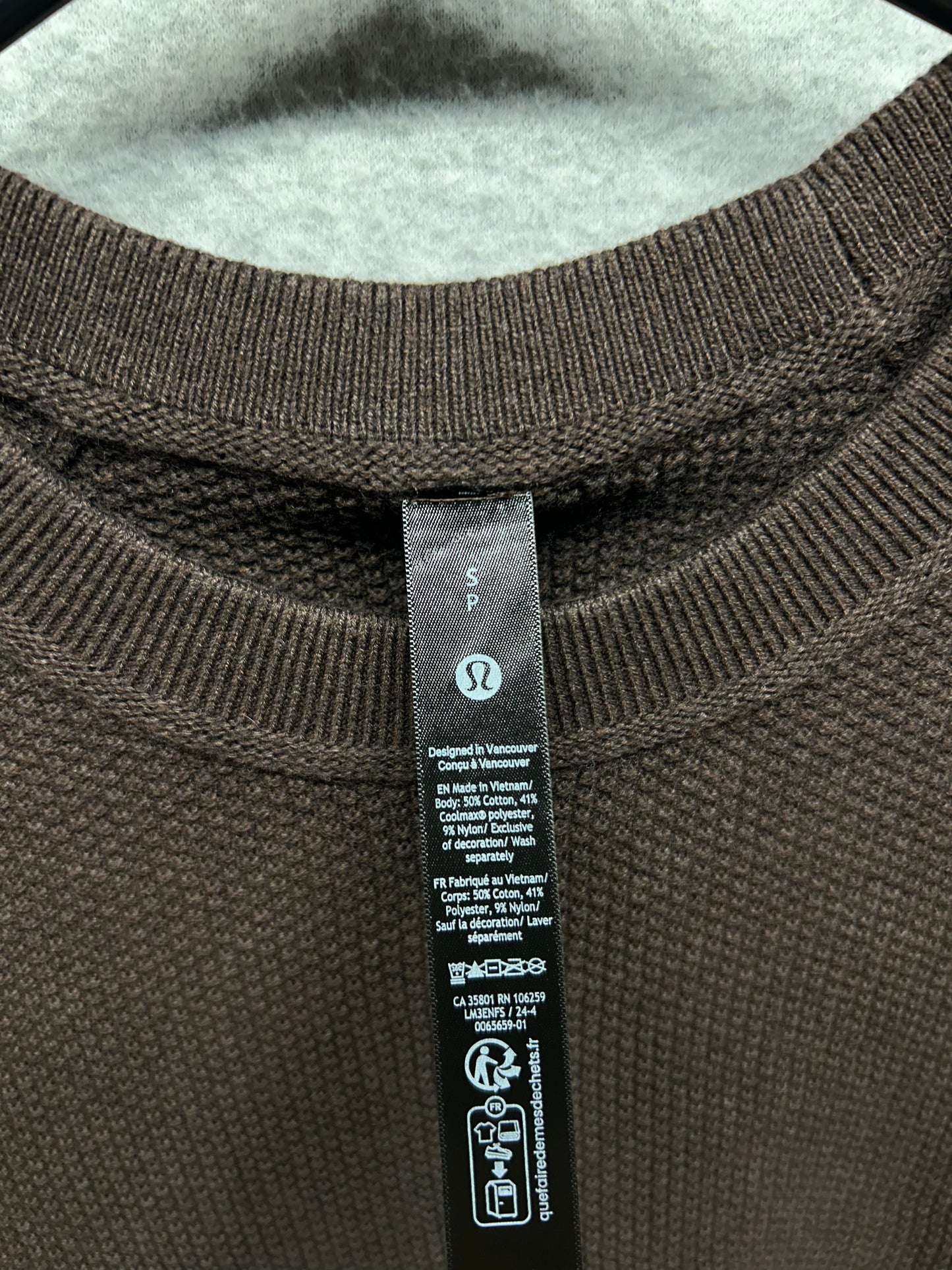 Lululemon Textured Knit Crewneck Sweater Size Small Heathered Brown