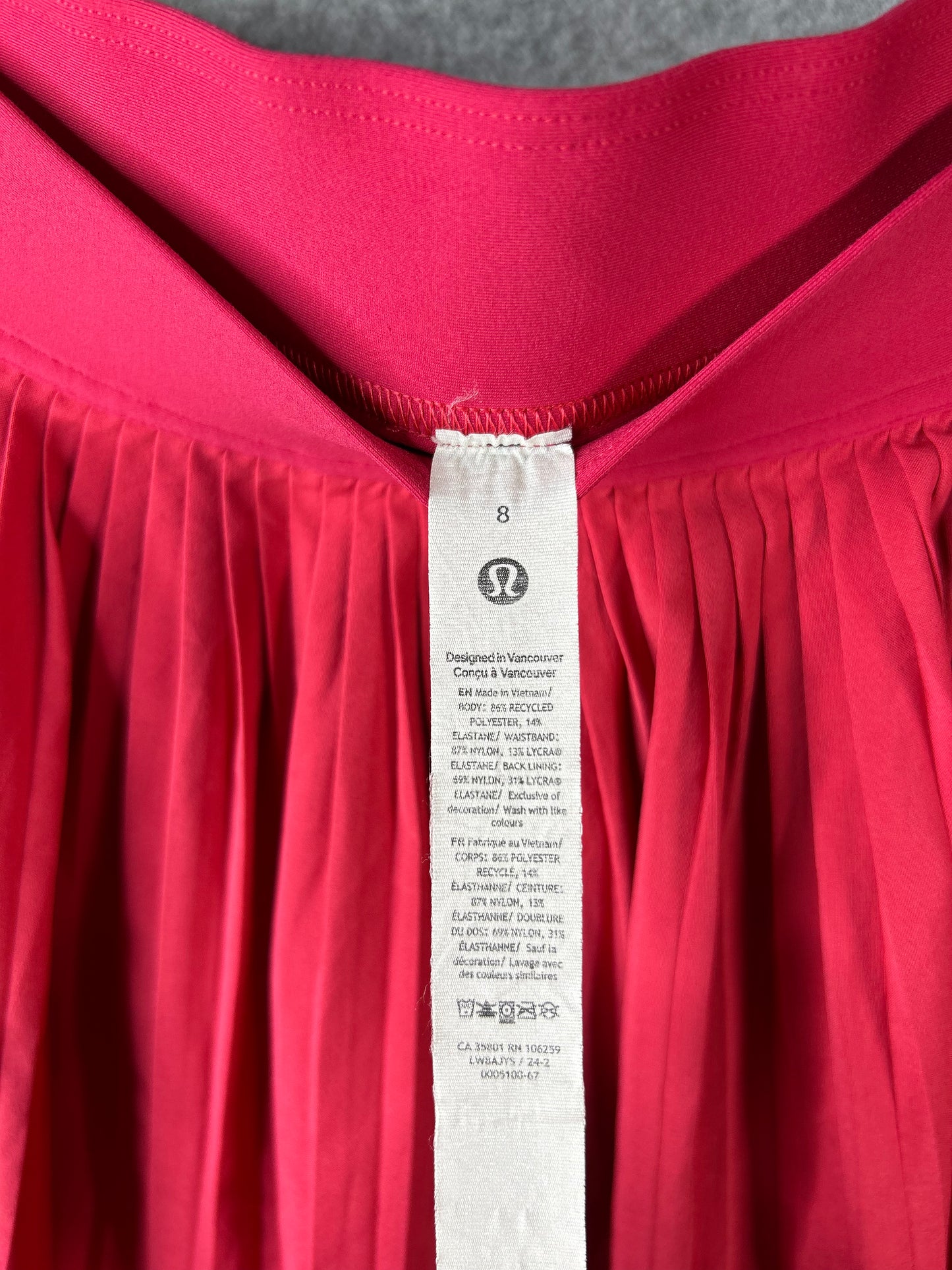Lululemon Varsity High-Rise Pleated Tennis Skirt Size 8 Glaze Pink (Square Dot)