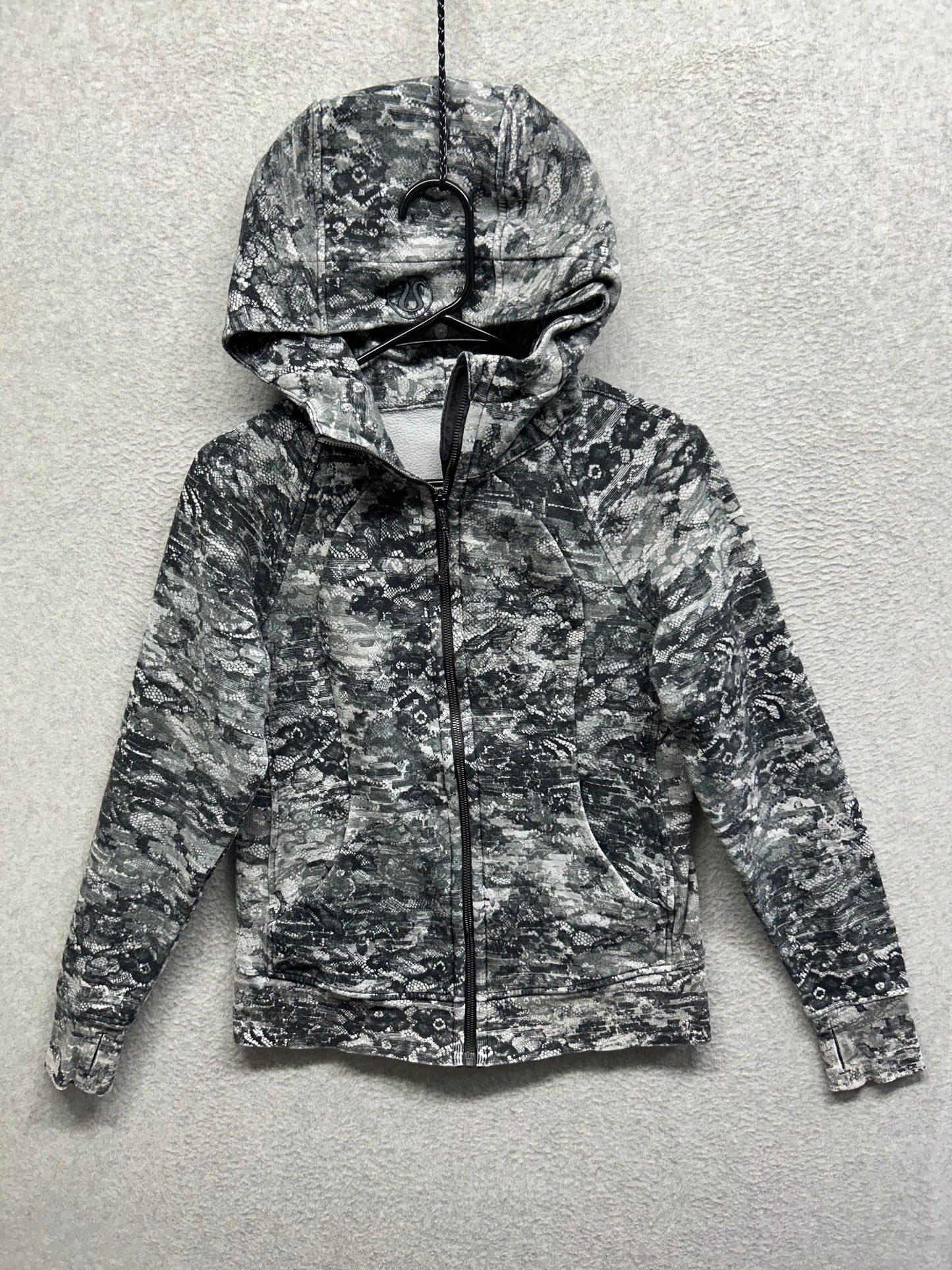 Lululemon Scuba Hoodie Light Cotton Fleece Size 8 Masked Lace Starlight Black