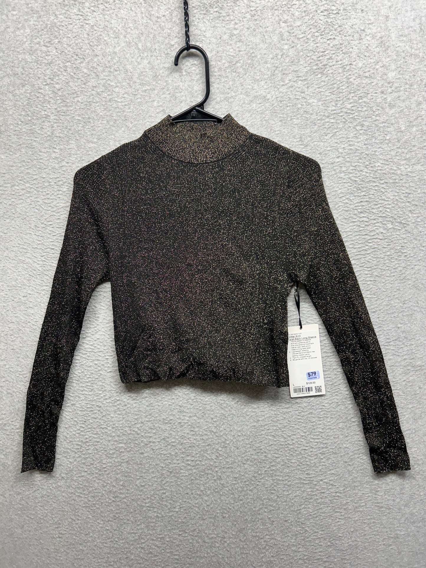 Lululemon Glitter Knit Twist-Back Long-Sleeve Shirt Size Large Black