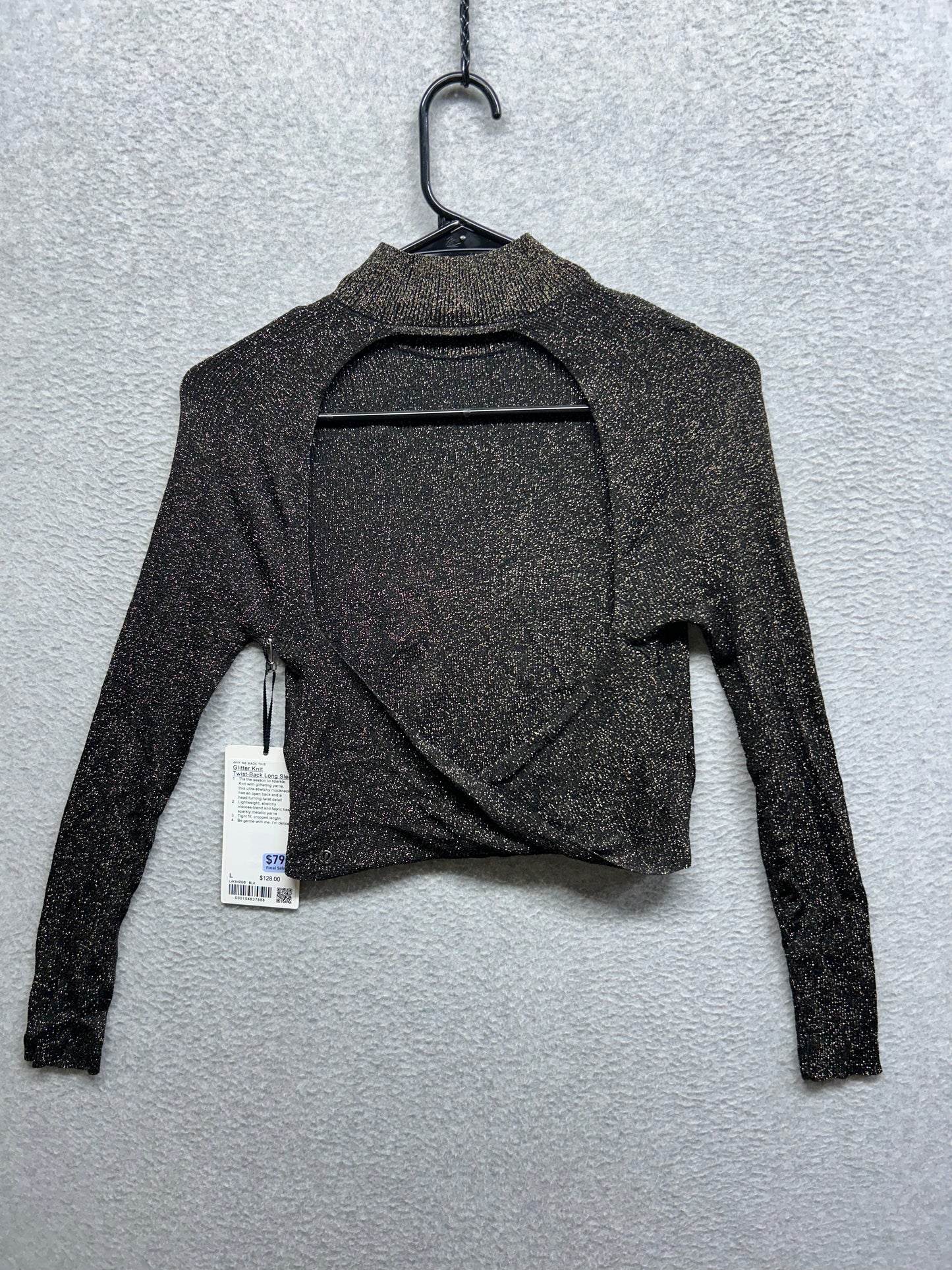 Lululemon Glitter Knit Twist-Back Long-Sleeve Shirt Size Large Black