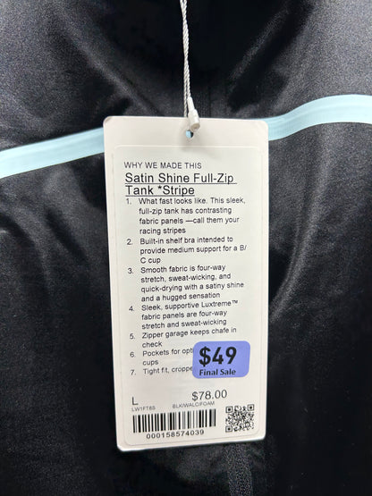 Lululemon Satin Shine Full-Zip Tank Top Size Large Black | Walnut Crunch | Foam Cloud