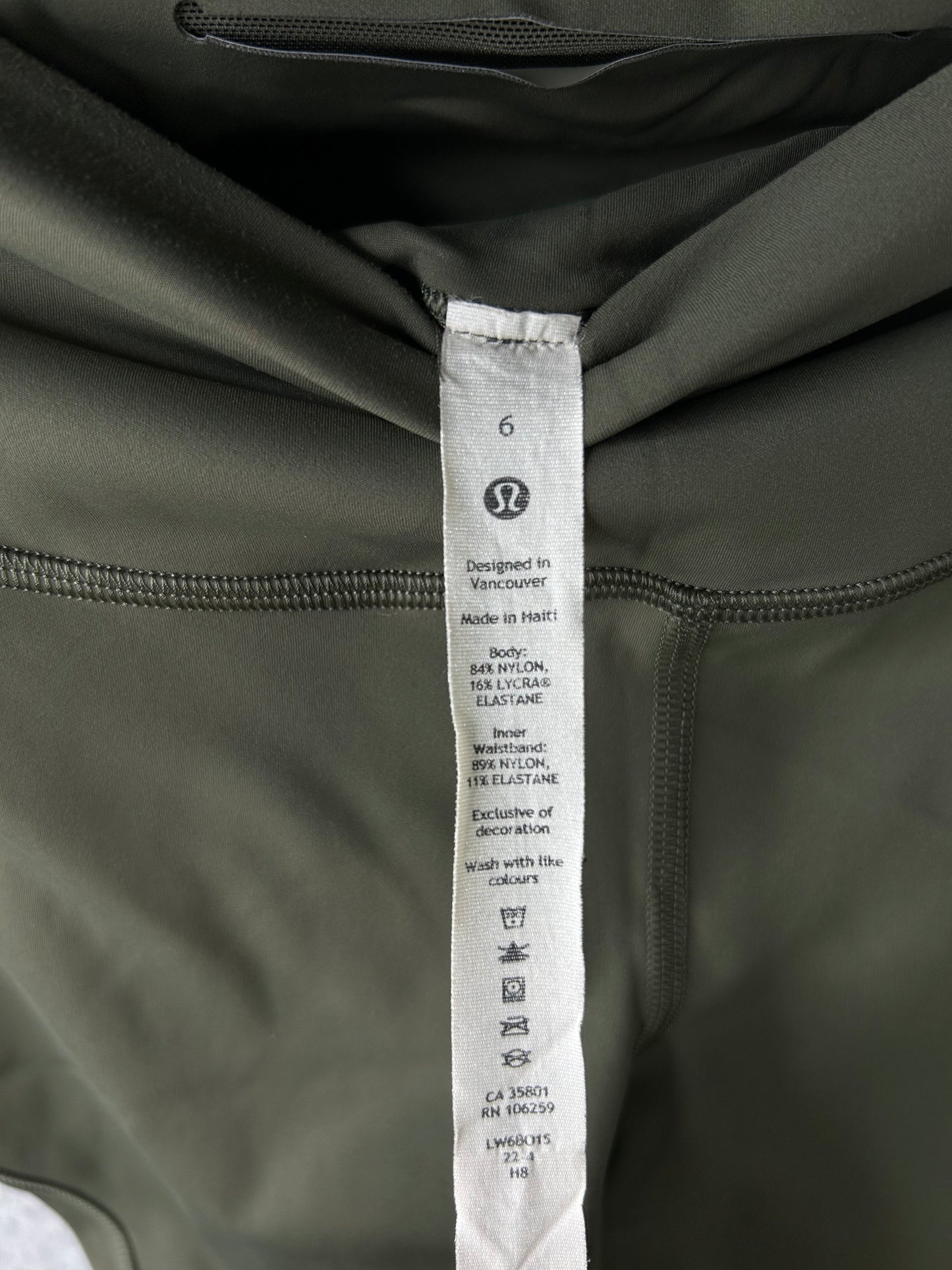 Lululemon Base Pace High-Rise Crop 22" Size 6 Army Green