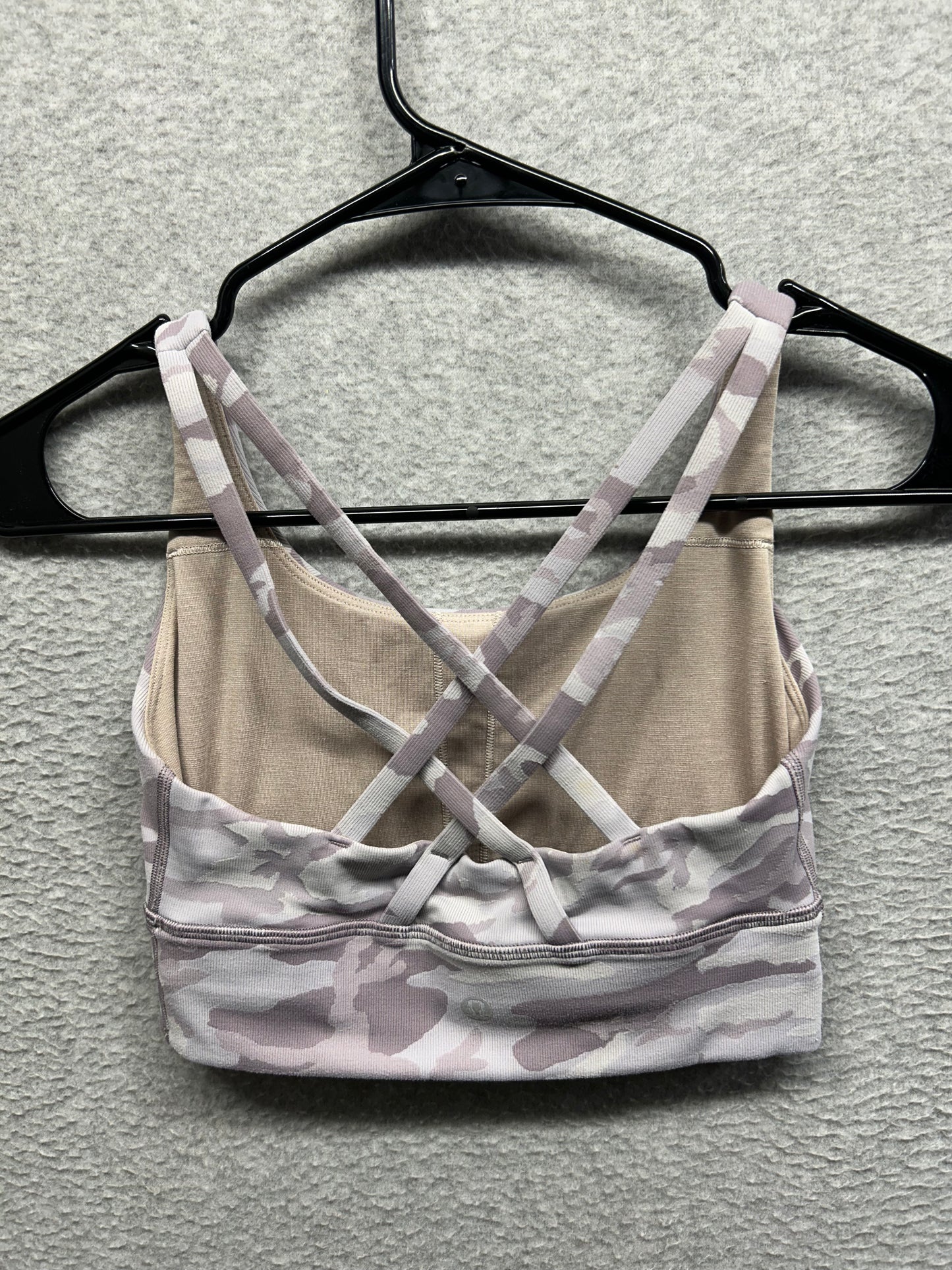 Lululemon Energy Bra Long Line Ribbed Size 4 Incognito Camo Jacquard Iced Iris Violet Verbana