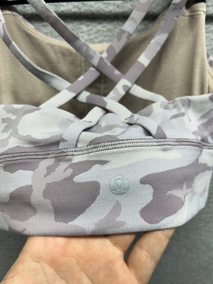 Lululemon Energy Bra Long Line Ribbed Size 4 Incognito Camo Jacquard Iced Iris Violet Verbana