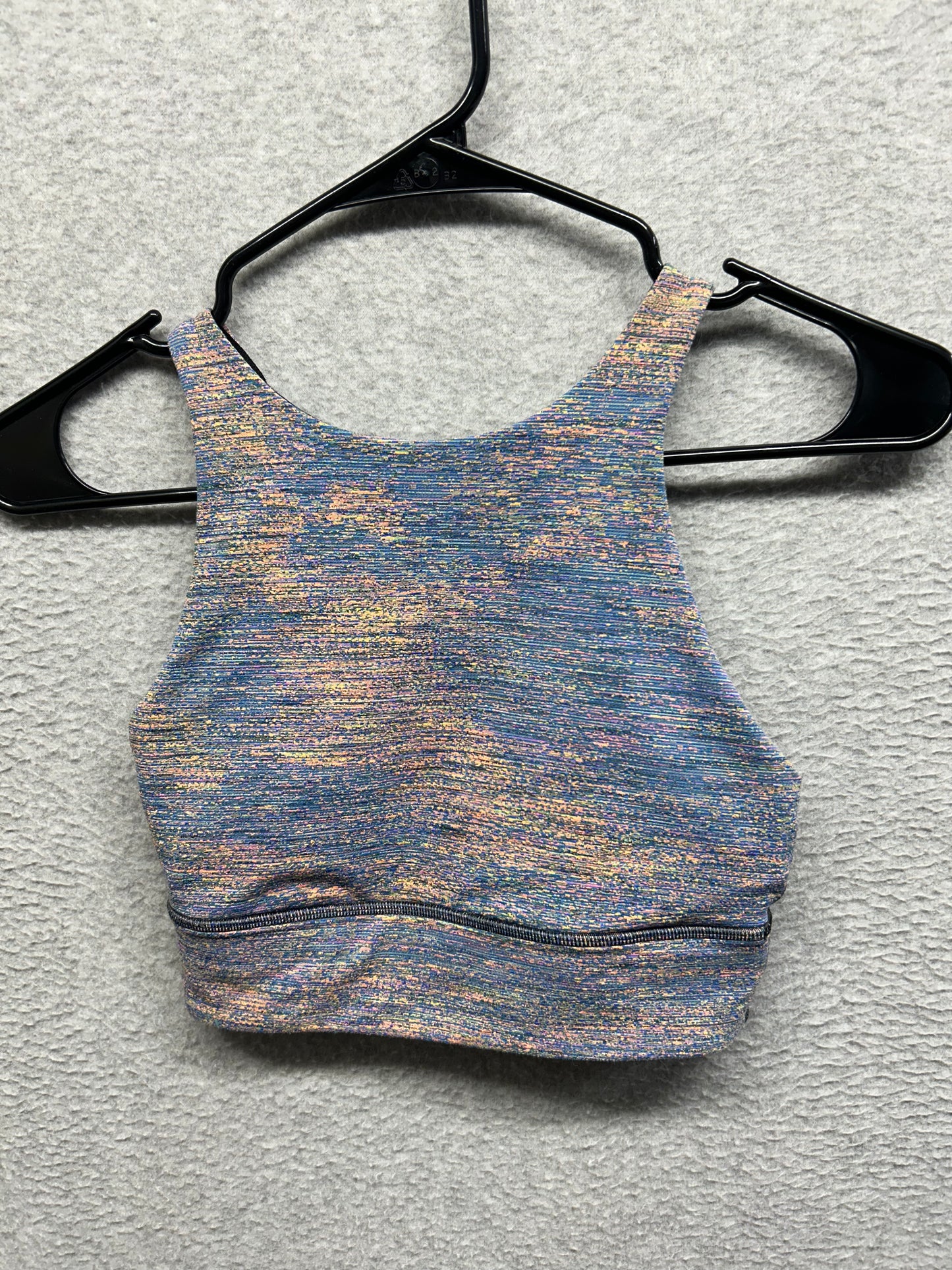 Lululemon Energy Bra High Neck Long Line Size 4 Spectral Fusion Jacquard Autumn Red Teal Lagoon