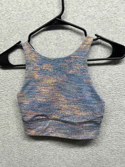 Lululemon Energy Bra High Neck Long Line Size 4 Spectral Fusion Jacquard Autumn Red Teal Lagoon