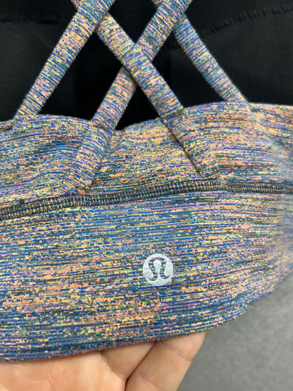 Lululemon Energy Bra High Neck Long Line Size 4 Spectral Fusion Jacquard Autumn Red Teal Lagoon