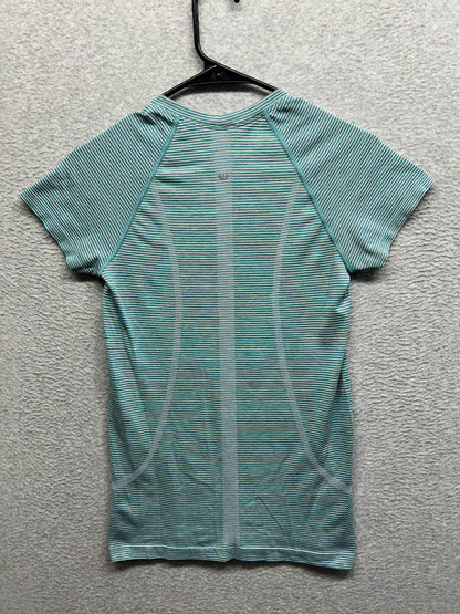 Lululemon Swiftly Tech Short-Sleeve Shirt 2.0 Hip Length Size 6 Spandex Stripe Sea Water