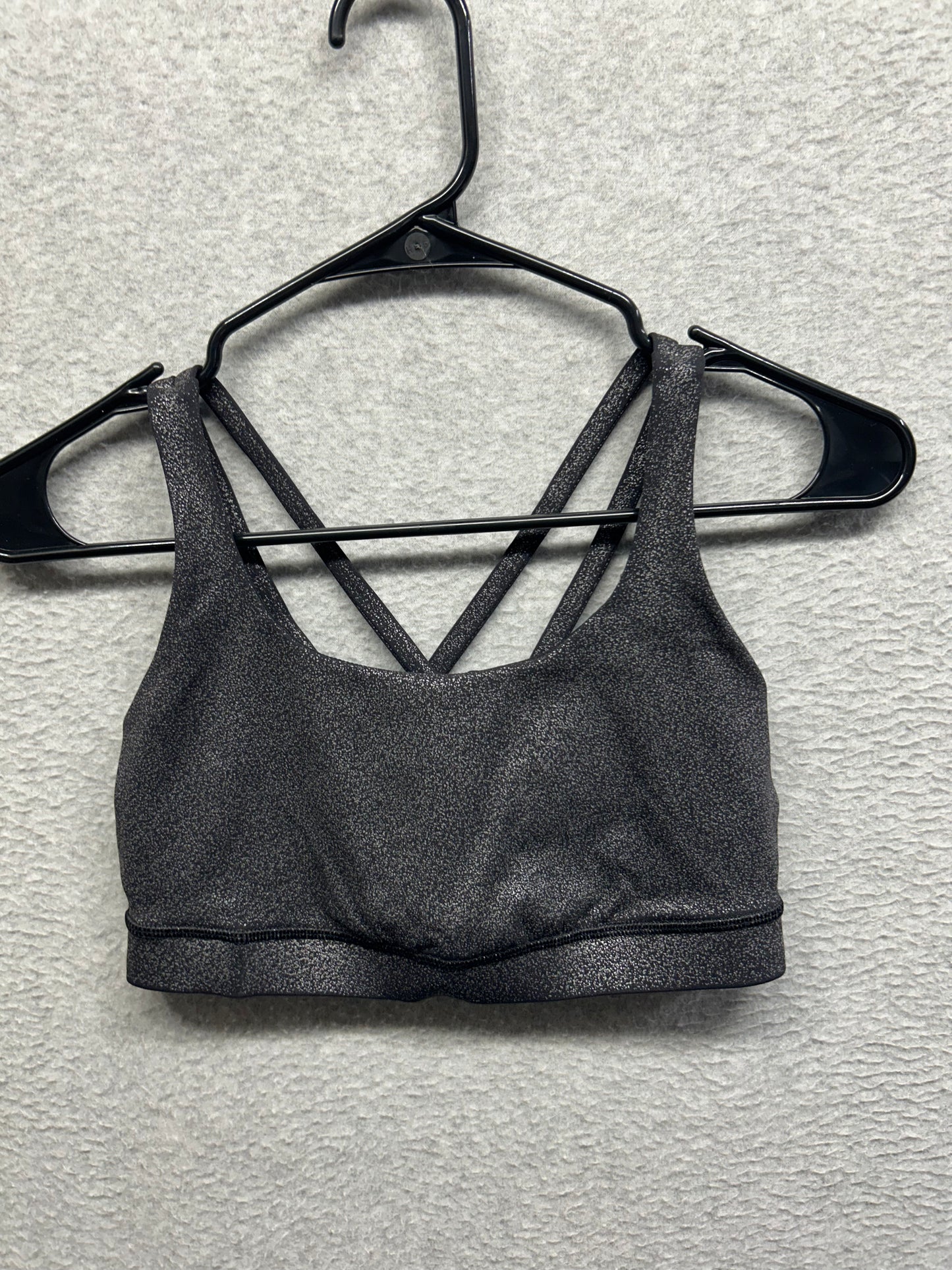 Lululemon Energy Bra Size 6 Luminosity Foil Print Black Silver