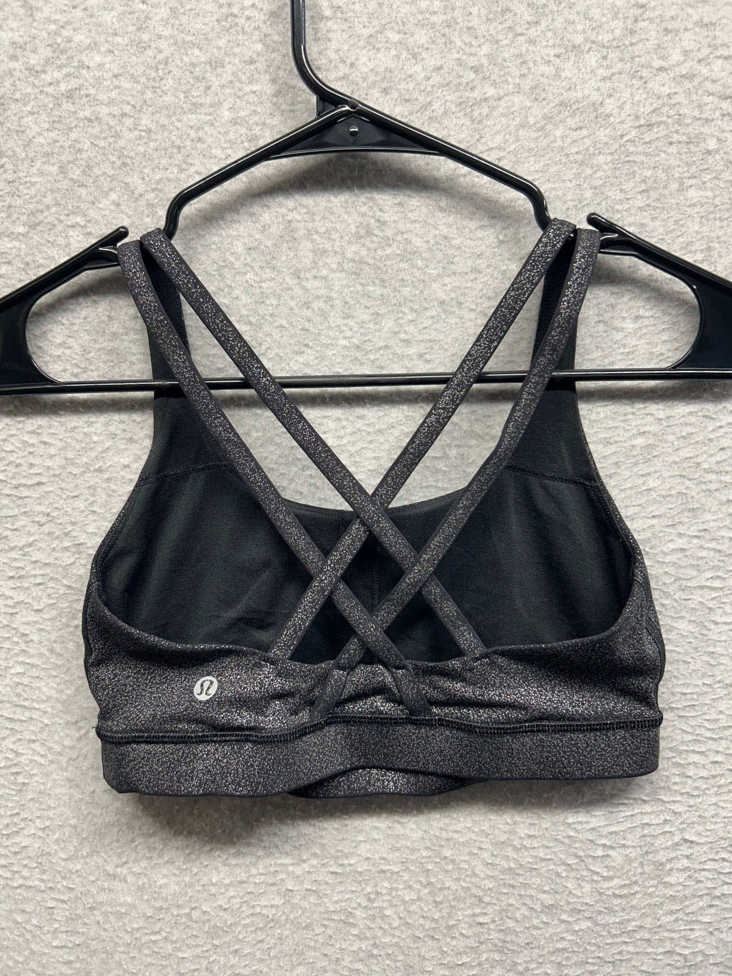 Lululemon Energy Bra Size 6 Luminosity Foil Print Black Silver